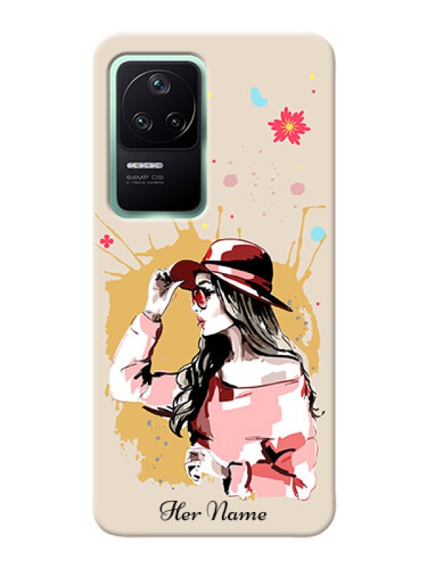 Custom Poco F4 5G Back Covers: Women with pink hat Design