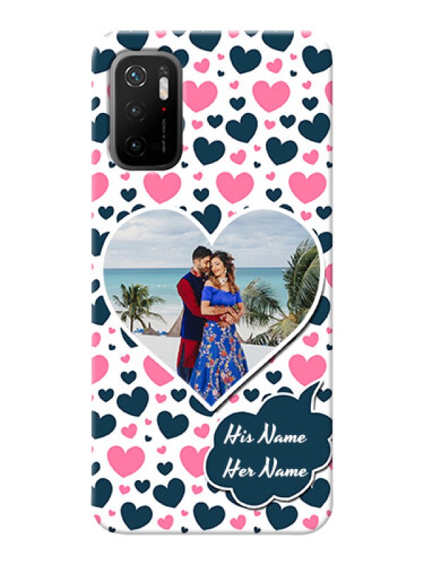 Custom Poco M3 Pro 5G Mobile Covers Online: Pink & Blue Heart Design