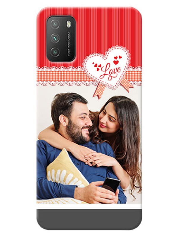 Custom Poco M3 phone cases online: Red Love Pattern Design