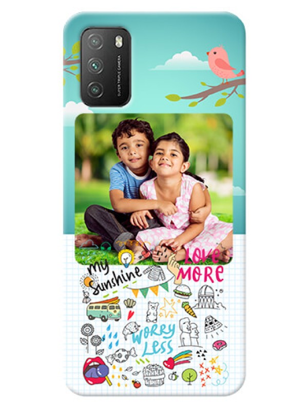 Custom Poco M3 phone cases online: Doodle love Design