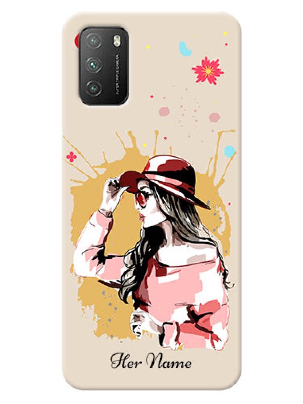 Custom Poco M3 Back Covers: Women with pink hat Design