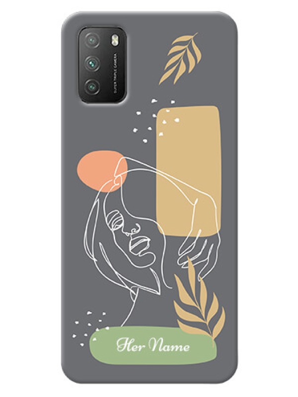 Custom Poco M3 Phone Back Covers: Gazing Woman line art Design