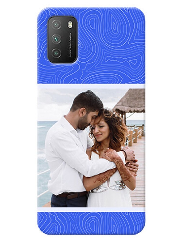 Custom Poco M3 Mobile Back Covers: Curved line art with blue and white Design