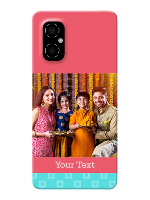 Custom Poco M4 5G Mobile Back Covers: Peach & Blue Color Design