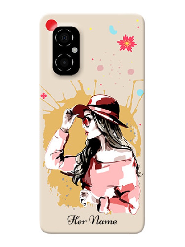 Custom Poco M4 5G Back Covers: Women with pink hat Design