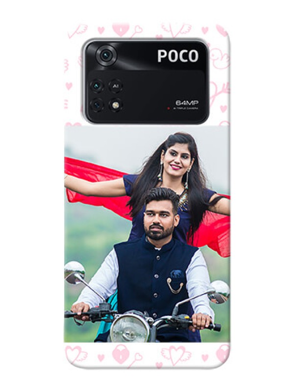 Custom Poco M4 Pro 4G personalized phone covers: Pink Flying Heart Design