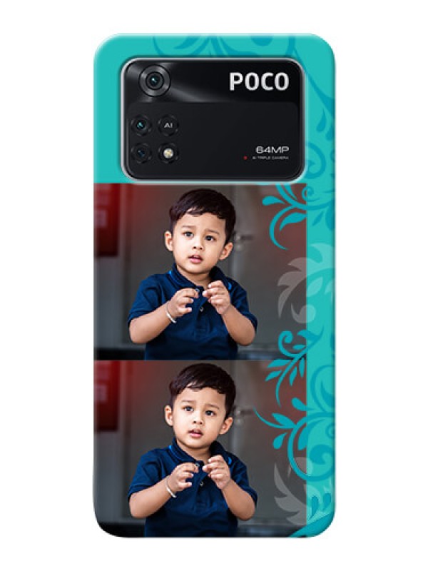 Custom Poco M4 Pro 4G Mobile Cases with Photo and Green Floral Design 