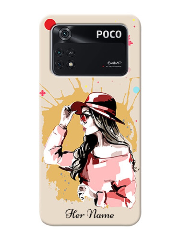 Custom Poco M4 Pro 4G Back Covers: Women with pink hat Design