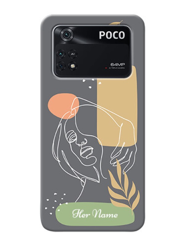 Custom Poco M4 Pro 4G Phone Back Covers: Gazing Woman line art Design
