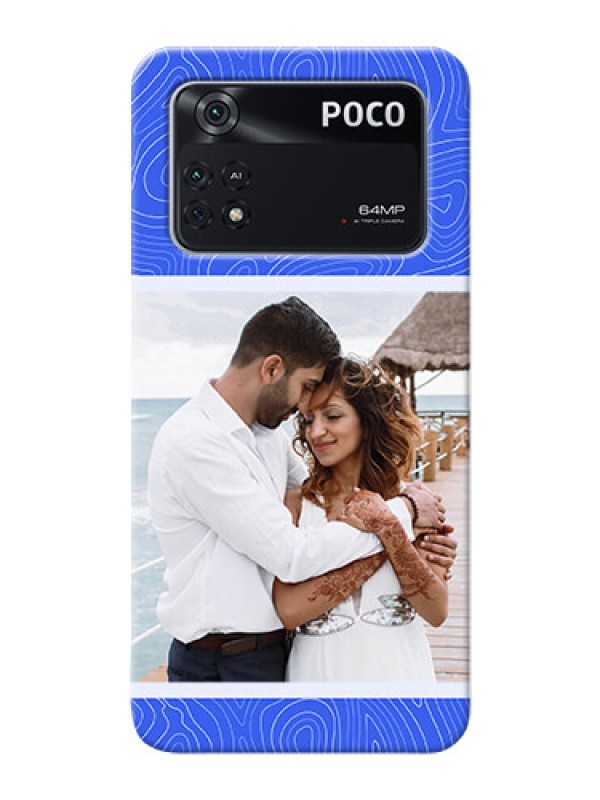 Custom Poco M4 Pro 4G Mobile Back Covers: Curved line art with blue and white Design