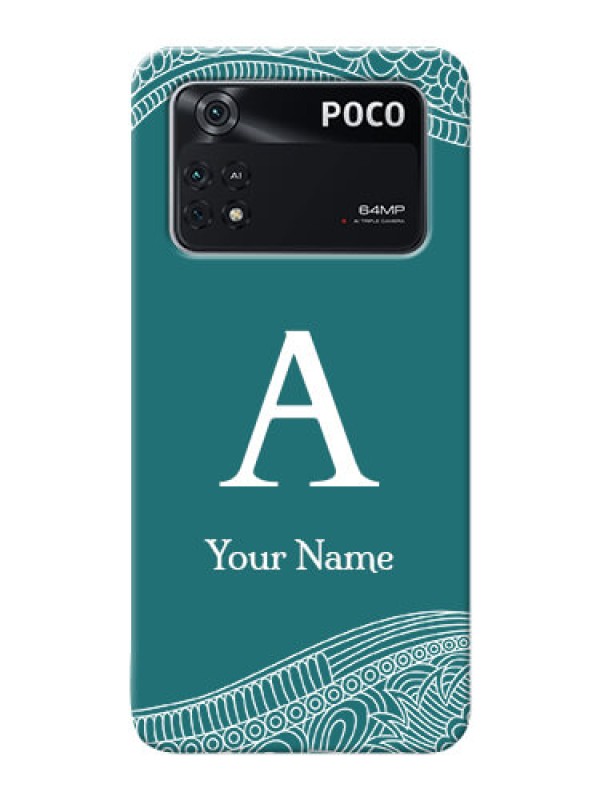 Custom Poco M4 Pro 4G Mobile Back Covers: line art pattern with custom name Design