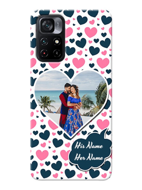 Custom Poco M4 Pro 5G Mobile Covers Online: Pink & Blue Heart Design