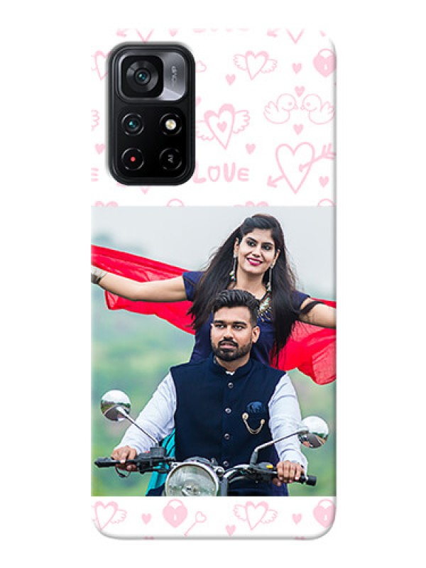 Custom Poco M4 Pro 5G personalized phone covers: Pink Flying Heart Design