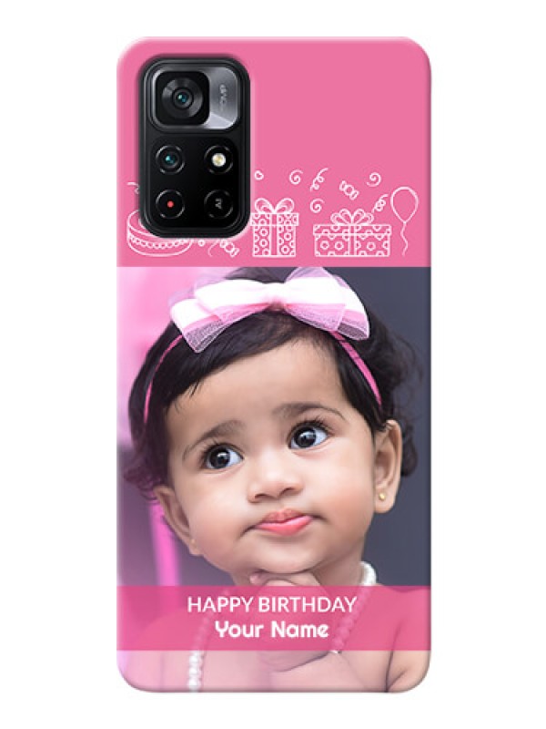 Custom Poco M4 Pro 5G Custom Mobile Cover with Birthday Line Art Design