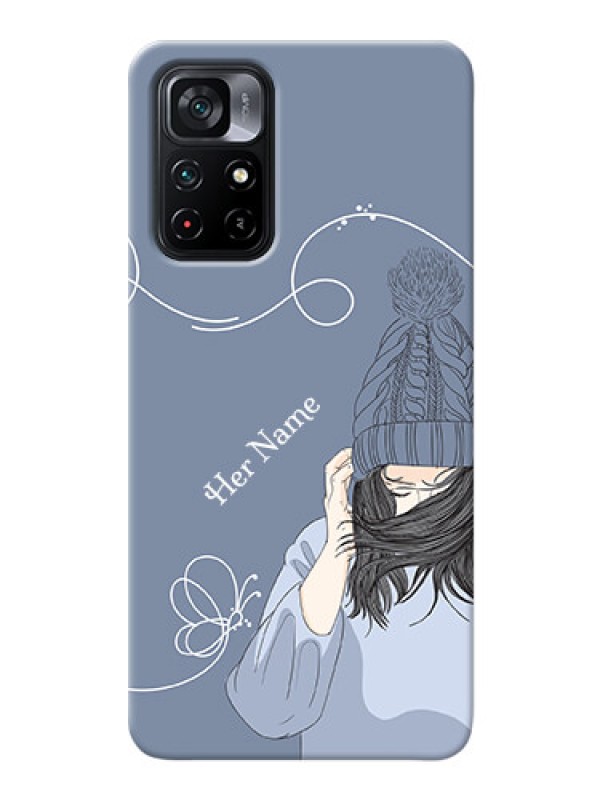 Custom Poco M4 Pro 5G Custom Mobile Case with Girl in winter outfit Design