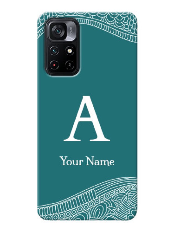Custom Poco M4 Pro 5G Mobile Back Covers: line art pattern with custom name Design
