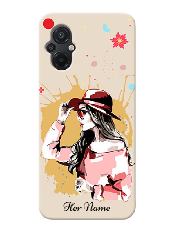 Custom Poco M5 Back Covers: Women with pink hat Design