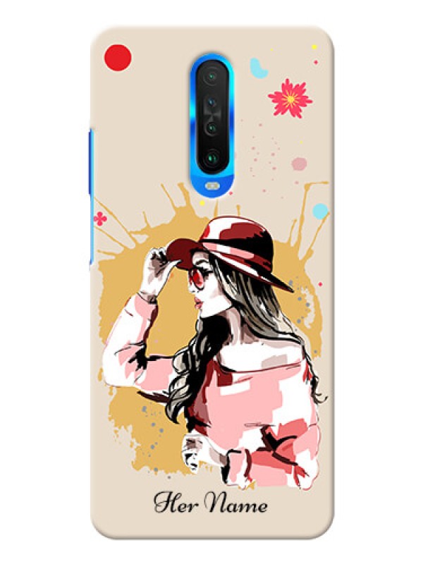 Custom Poco X2 Back Covers: Women with pink hat Design
