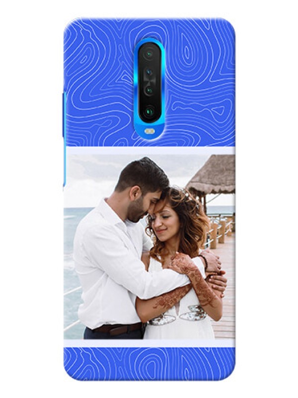 Custom Poco X2 Mobile Back Covers: Curved line art with blue and white Design