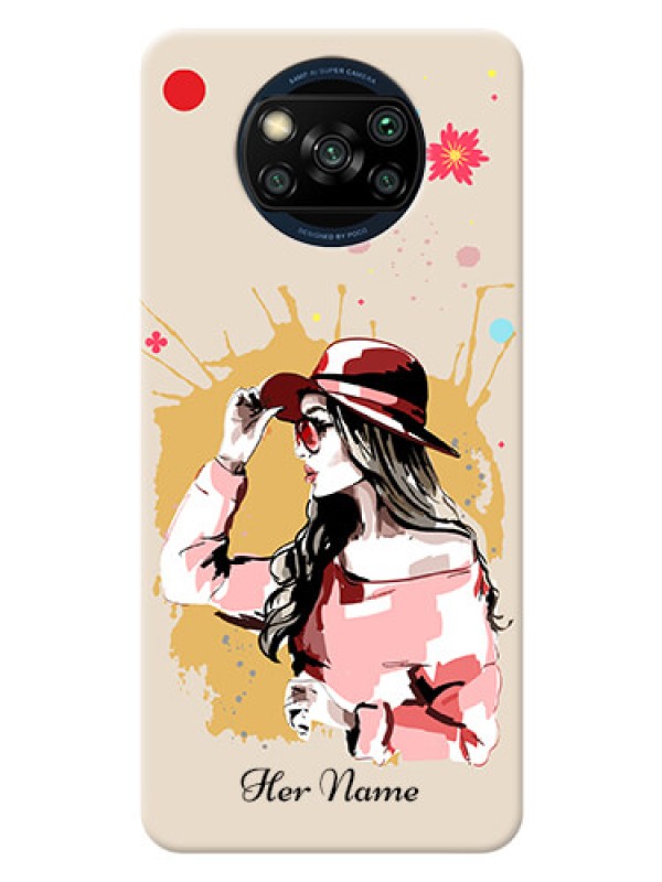 Custom Poco X3 Pro Back Covers: Women with pink hat Design