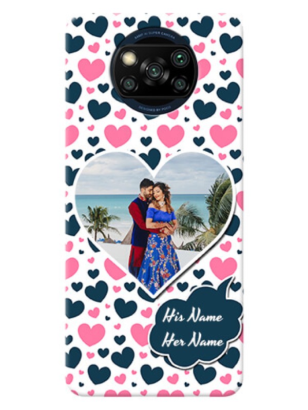 Custom Poco X3 Mobile Covers Online: Pink & Blue Heart Design