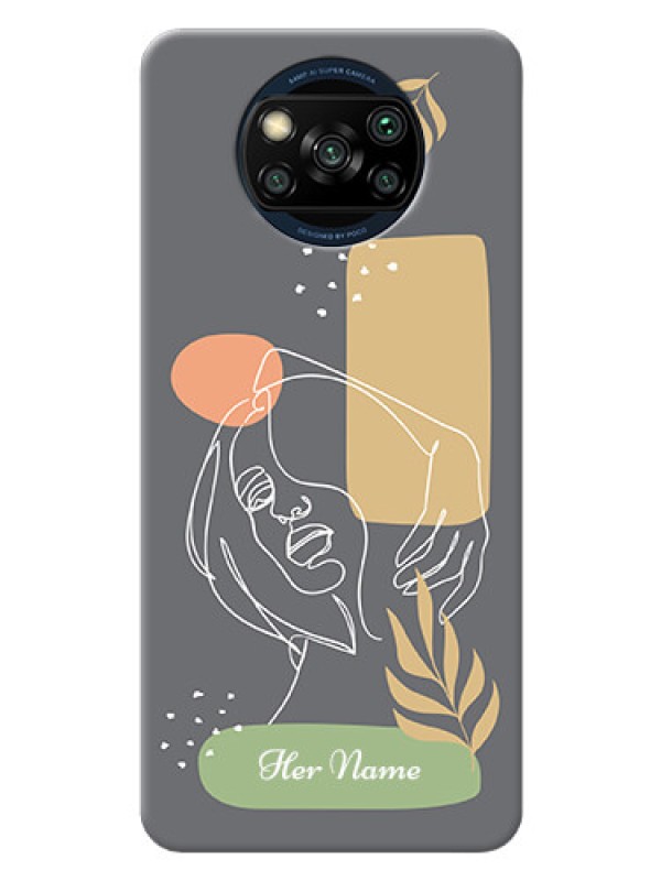 Custom Poco X3 Phone Back Covers: Gazing Woman line art Design