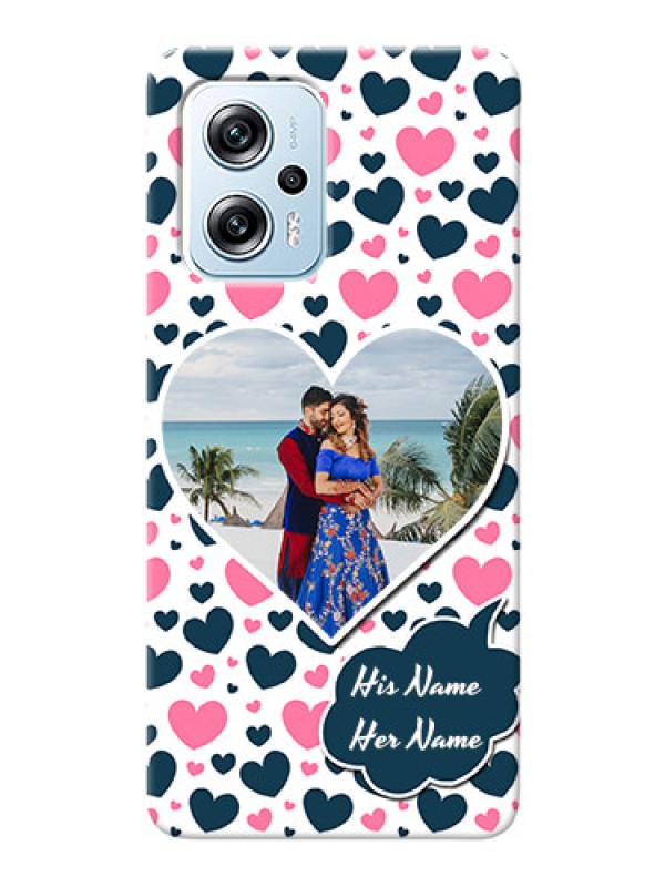 Custom Poco X4 GT 5G Mobile Covers Online: Pink & Blue Heart Design