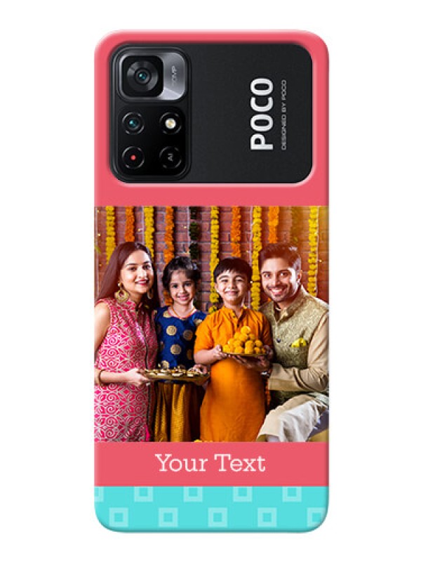 Custom Poco X4 Pro 5G Mobile Back Covers: Peach & Blue Color Design