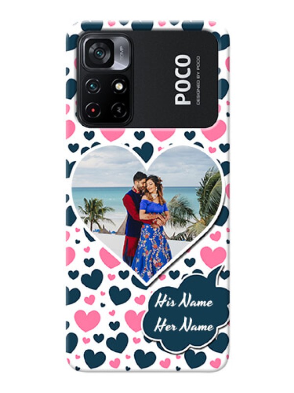 Custom Poco X4 Pro 5G Mobile Covers Online: Pink & Blue Heart Design