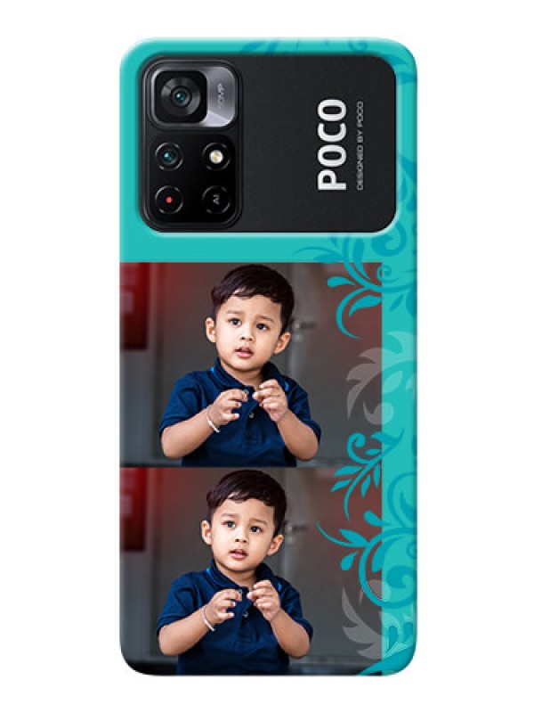 Custom Poco X4 Pro 5G Mobile Cases with Photo and Green Floral Design 