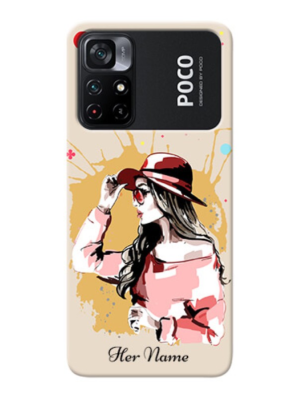 Custom Poco X4 Pro 5G Back Covers: Women with pink hat Design