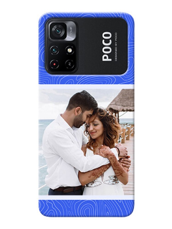 Custom Poco X4 Pro 5G Mobile Back Covers: Curved line art with blue and white Design