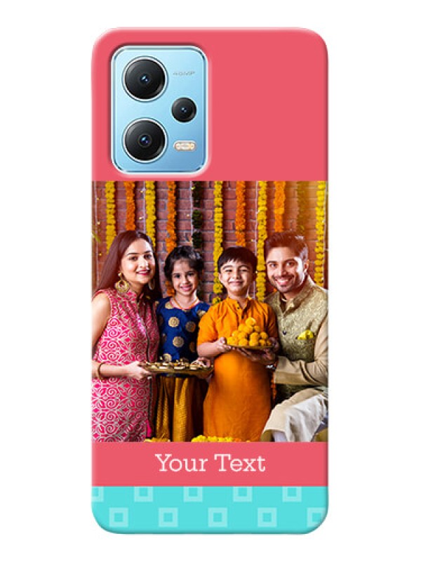 Custom Poco X5 5G Mobile Back Covers: Peach & Blue Color Design