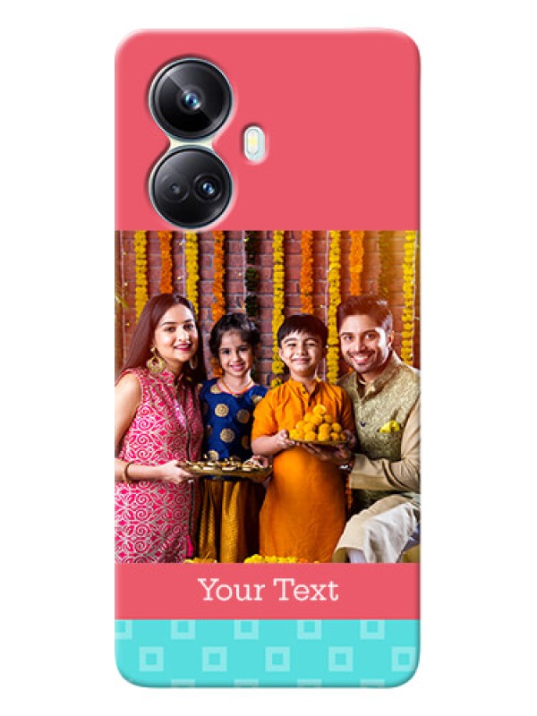 Custom Realme 10 Pro-plus Mobile Back Covers: Peach & Blue Color Design