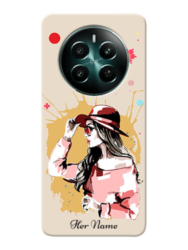 Custom Realme 12 Plus 5G Photo Printing on Case with Women with pink hat Design