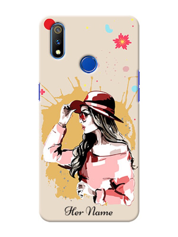 Custom Realme 3 Pro Back Covers: Women with pink hat Design