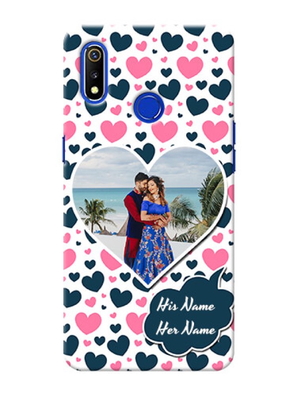 Custom Realme 3 Mobile Covers Online: Pink & Blue Heart Design