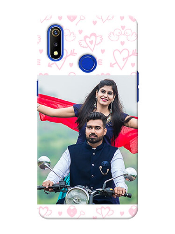 Custom Realme 3 personalized phone covers: Pink Flying Heart Design