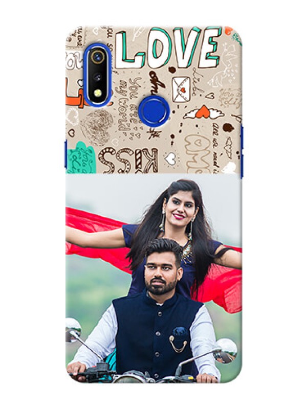 Custom Realme 3 Personalised mobile covers: Love Doodle Pattern 