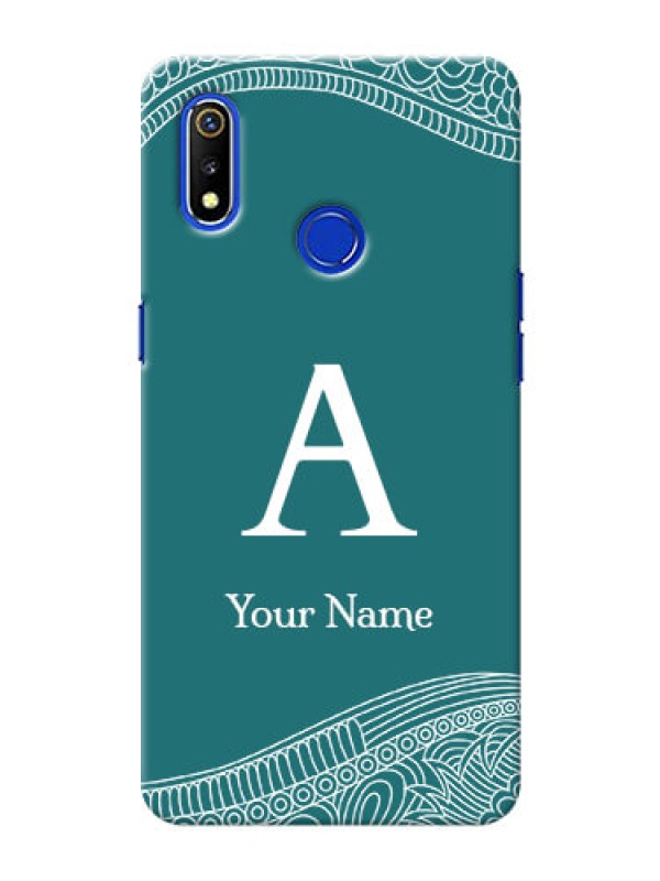 Custom Realme 3 Mobile Back Covers: line art pattern with custom name Design