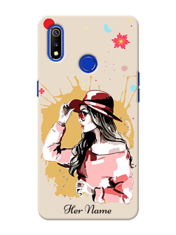 Custom Realme 3I Back Covers: Women with pink hat Design