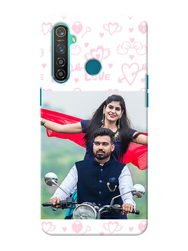 Custom Realme 5 Pro personalized phone covers: Pink Flying Heart Design