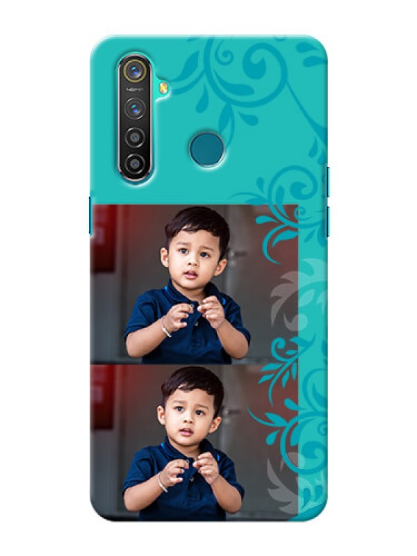 Custom Realme 5 Pro Mobile Cases with Photo and Green Floral Design 