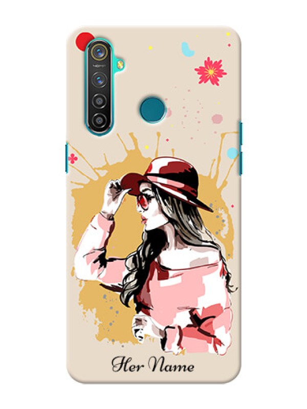 Custom Realme 5 Pro Back Covers: Women with pink hat Design