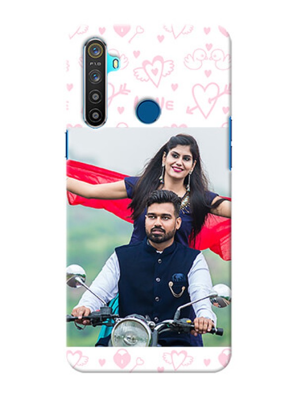 Custom Realme 5 personalized phone covers: Pink Flying Heart Design
