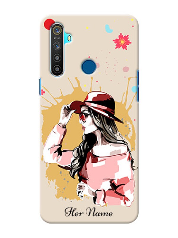 Custom Realme 5 Back Covers: Women with pink hat Design