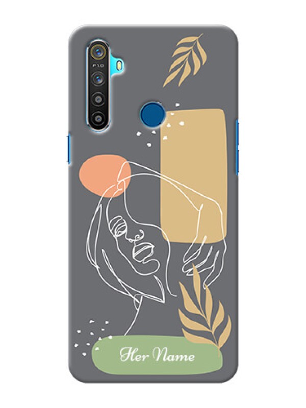 Custom Realme 5 Phone Back Covers: Gazing Woman line art Design