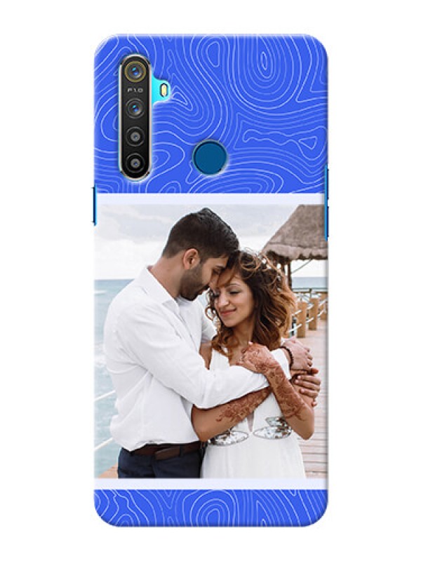 Custom Realme 5 Mobile Back Covers: Curved line art with blue and white Design