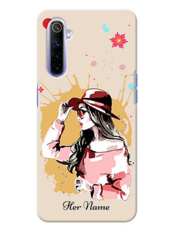 Custom Realme 6 Back Covers: Women with pink hat Design