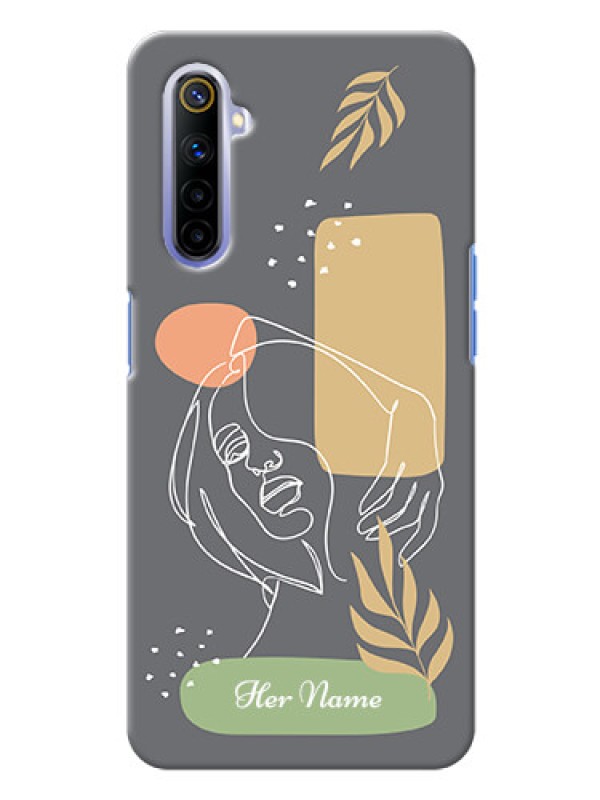 Custom Realme 6 Phone Back Covers: Gazing Woman line art Design
